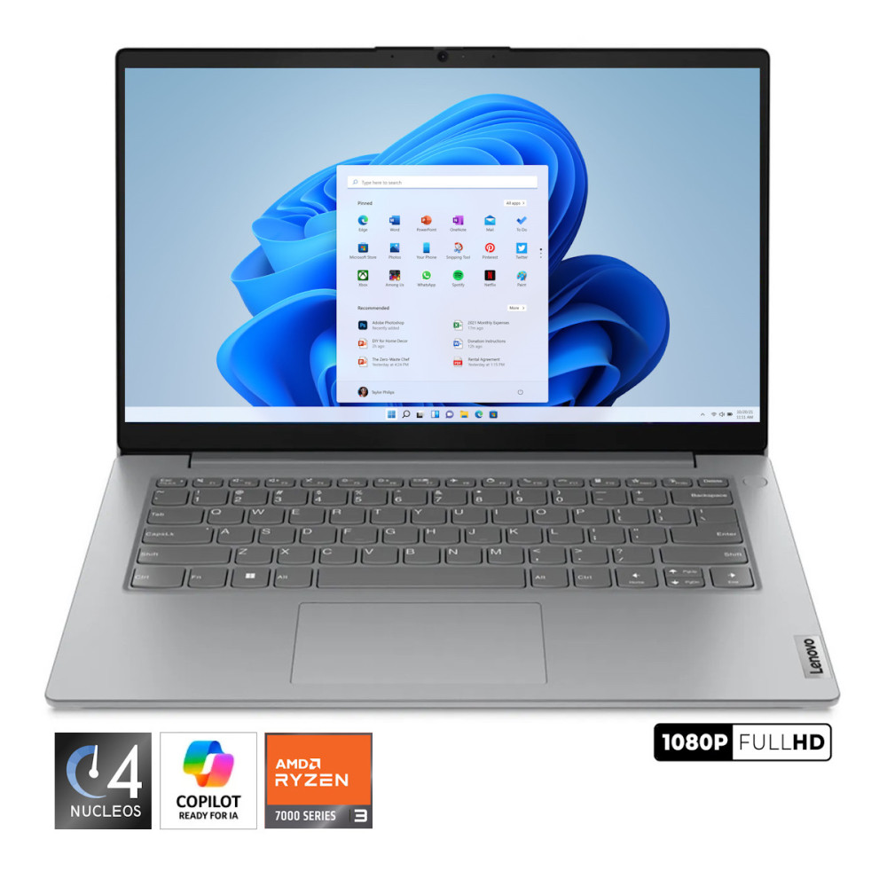 LENOVO V14 G4 • AMD® Ryzen3 7320U - 4Nucleos (Reales) - SSD 256GB | RAM 16GB | TGd Radeon 2GB | WIN 11 | FULL HD 14" • NUEVO