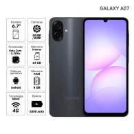 SAMSUNG A07 • Octa-Core (2.2 GHz) - 64GB  | 4GB RAM | 4G LTE | HD+ 6.7" • NUEVO
