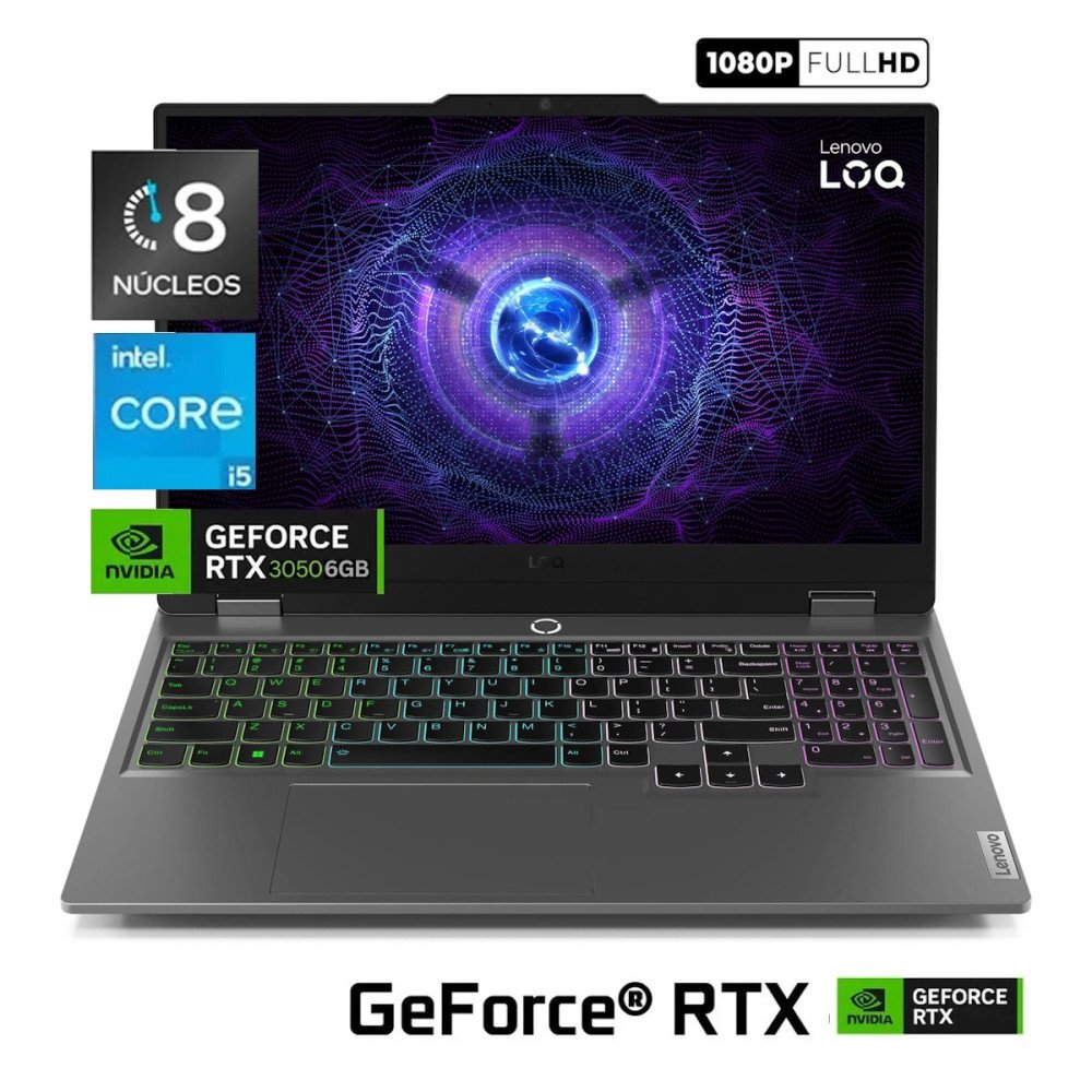 LENOVO LOQ 15IAX9 • Core® i5 - 12va Gen, 8Núcleos - SSD 512GB | RAM 16GB | TG RTX 3050 6GB | WIN 11 | FULL HD 15.6"