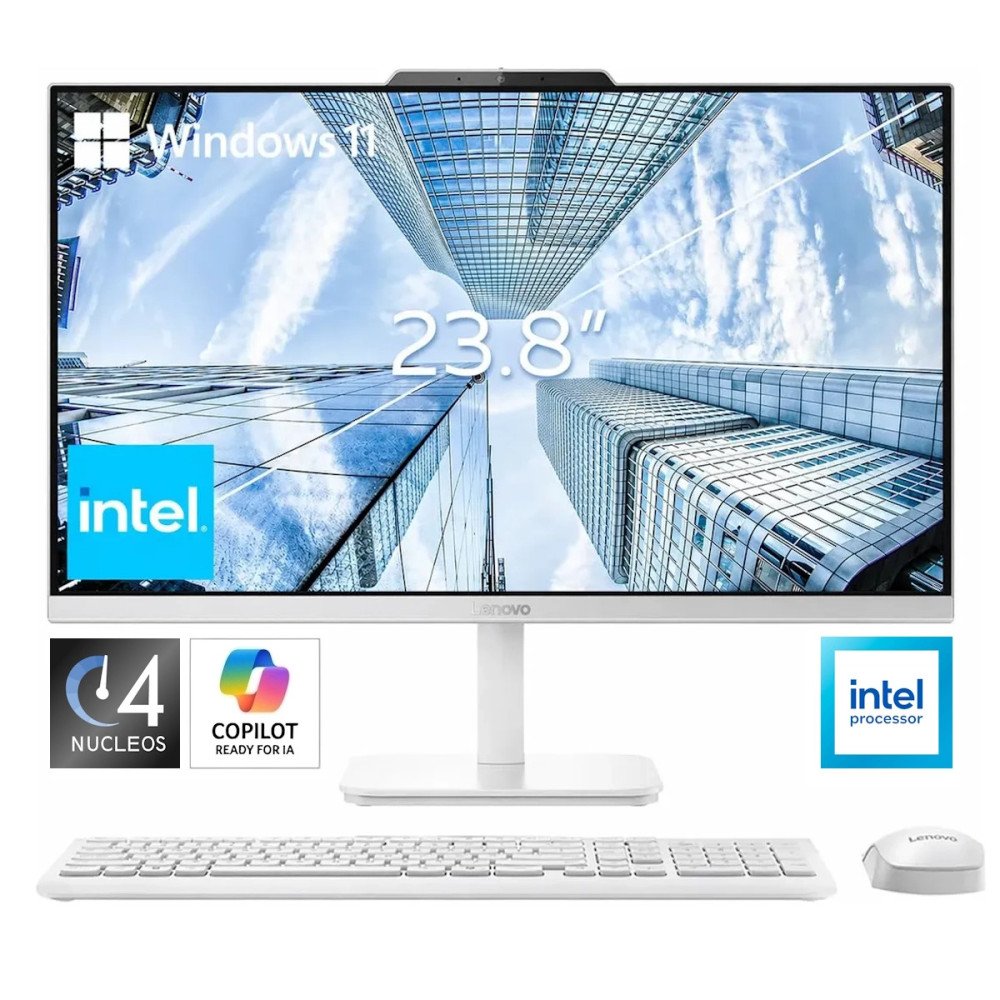 LENOVO  A100 AIO • Intel® N100 - 4 Núcleos (Reales) - SSD 512GB | RAM 8GB | Gi 4GB | WIN 11 | FULL HD 24" • NUEVO